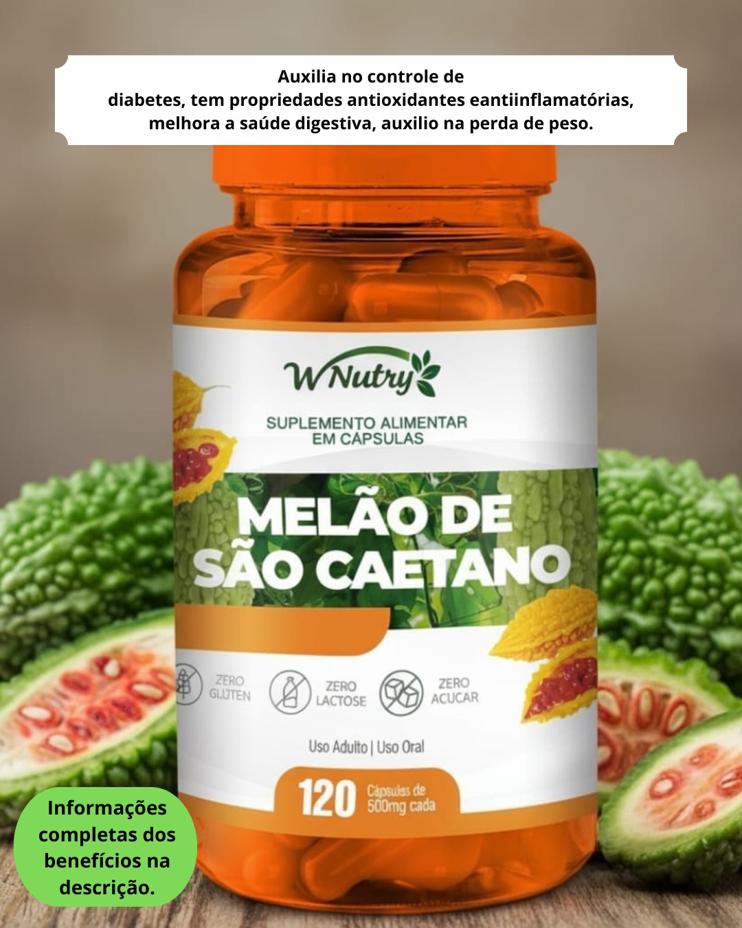 Melão de São Caetano - 120 cápsulas de 500mg
