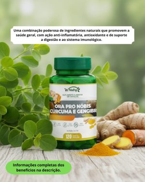 Ora-Pro-Nóbis com Cúrcuma e Gengibre - 120 cápsulas de 500mg