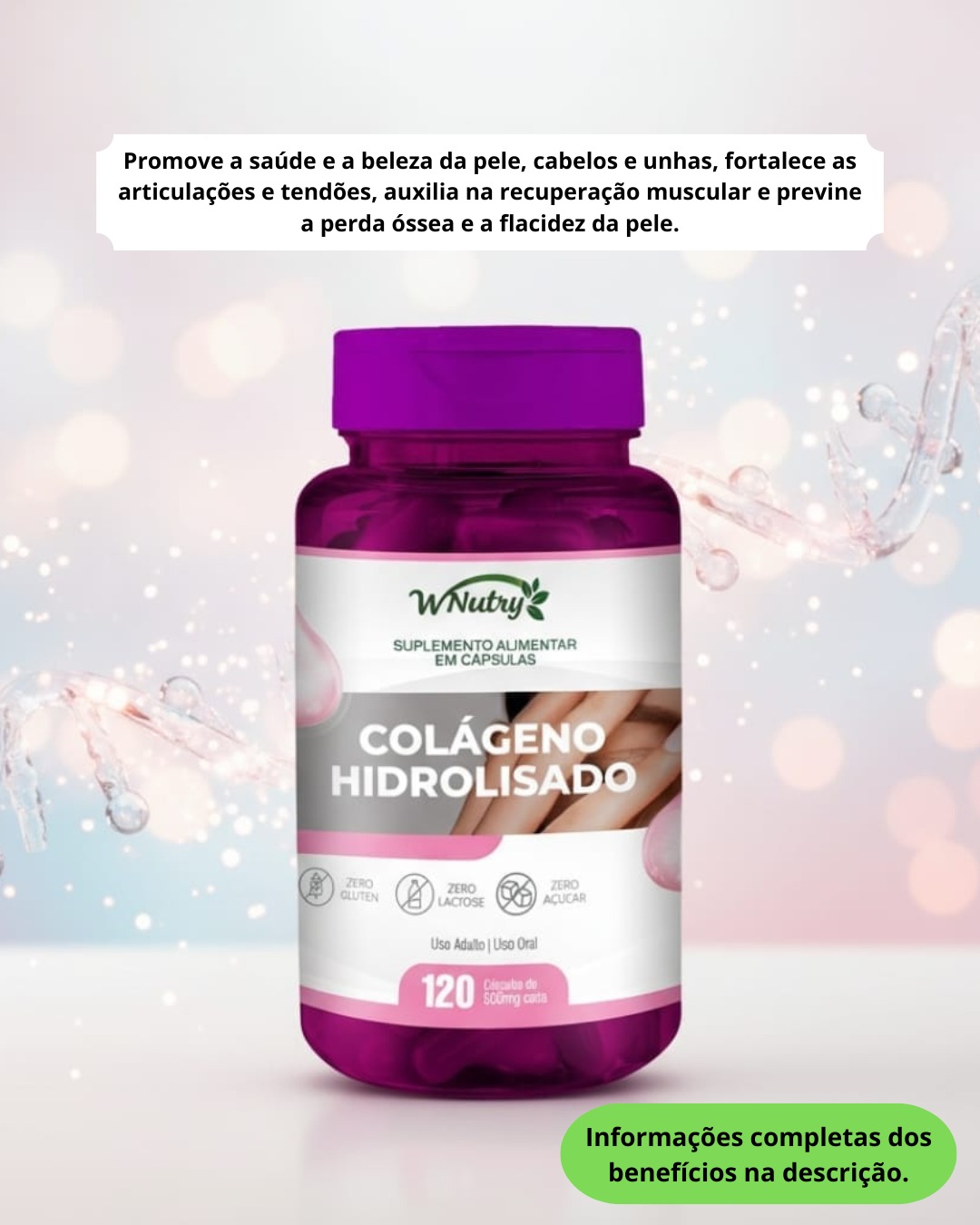 Colágeno Hidrolisado - 120 cápsulas de 500mg