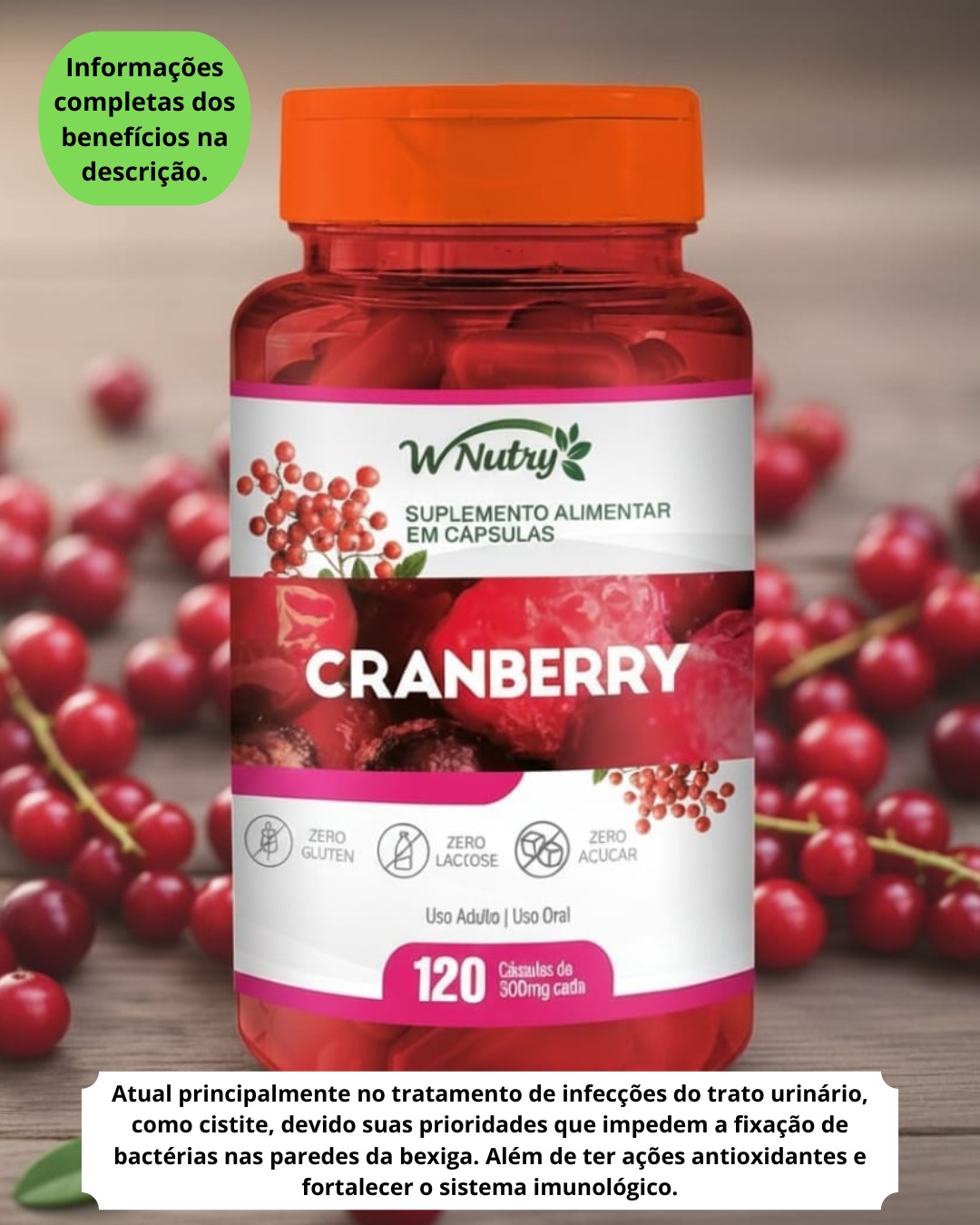 Cranberry - 120 cápsulas de 500mg