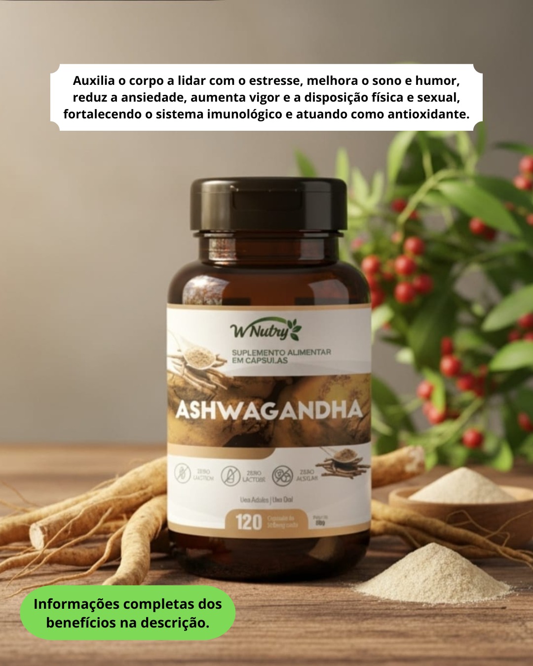 Ashwagandha - 120 cápsulas de 500mg
