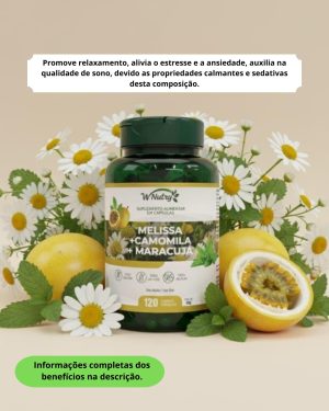 Melissa com Camomila e Maracujá - 120 cápsulas de 500mg