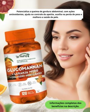 Glucomannan com Laranja Moro e Colágeno Hidrolisado - 120 cápsulas de 500mg