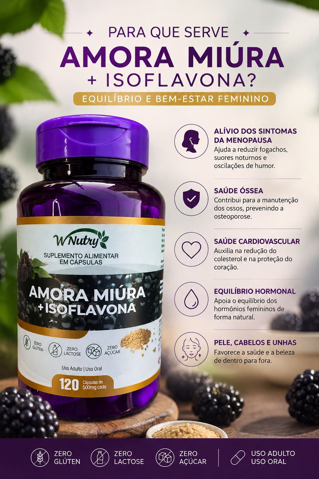 Amora Miúra com Isoflavona - 120 cápsulas de 500mg