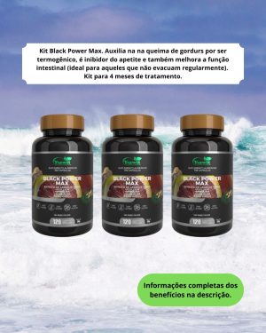 Kit Black Power Max com 3 frascos de compostos Laranja Moro, Psyllium, Spirulina, Agar-Agar e Feno Grego - 120 cápsulas de 500mg cada